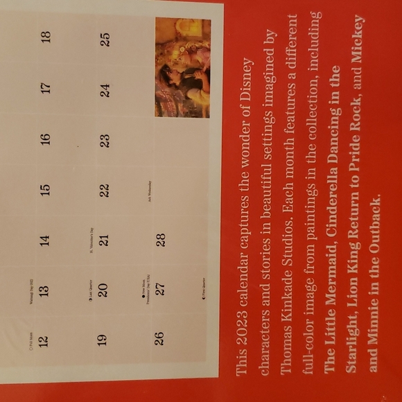 2023 Disney Dreams Thomas Kinkade 16 month wall calendar 12" x 12" - Picture 10 of 12